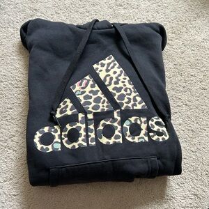 Women’s Adidas Black Hoodie with Leopard Logo Medium